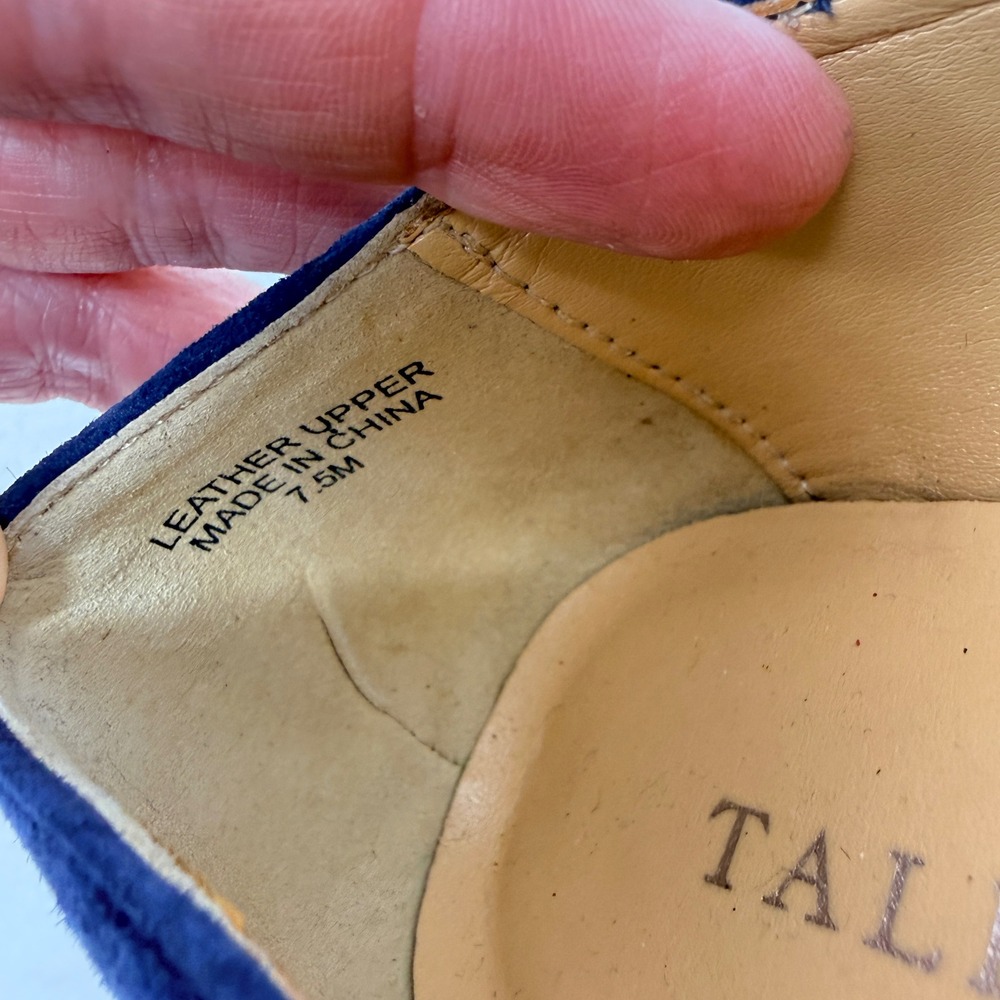 Talbots Flats Navy Blue Suede 7.5M Striped Bow Square Toe Loafers Preppy Classic - Picture 9 of 10